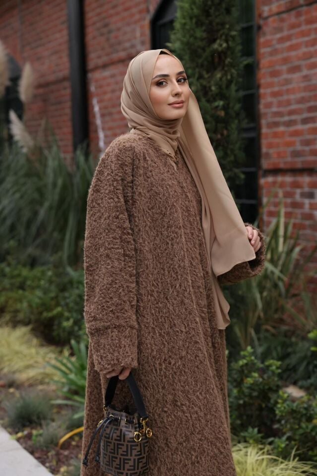 Tüylü Camel Kaşe Abaya