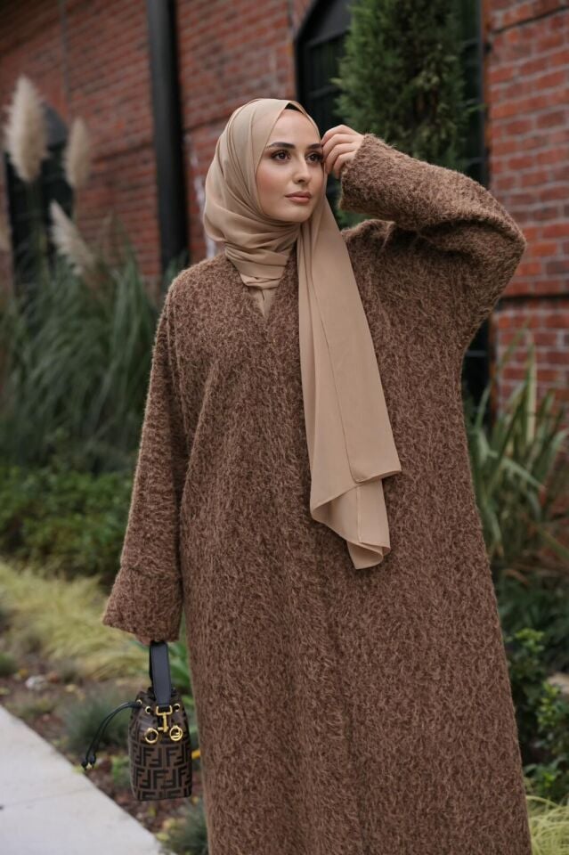 Tüylü Camel Kaşe Abaya